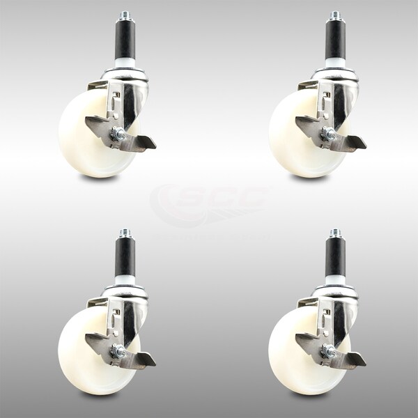 Service Caster 4 Inch 316SS Nylon Wheel Swivel 1 Inch Expanding Stem Caster Set Brake SCC SCC-SS316EX20S414-NYS-TLB-1-4 - main